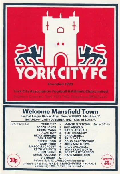 York City v Mansfield Town  27-Nov-1982