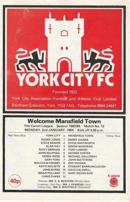 York City v Mansfield Town 02-Jan-1984