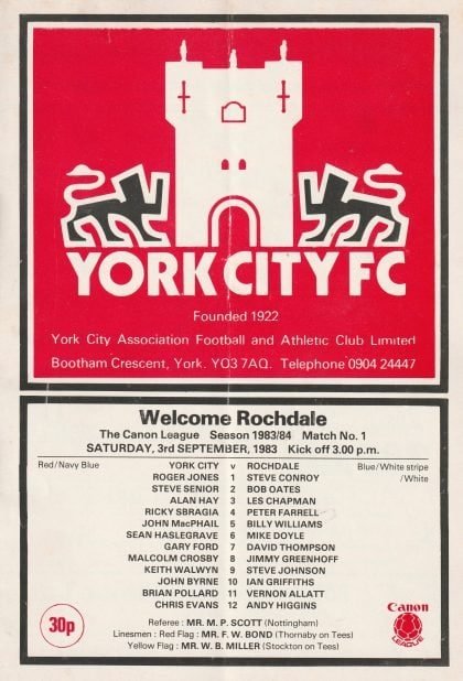 York City v Rochdale 03-Sep-1983