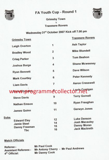 Grimsby Town Youth v Tranmere Rovers Youth 31-Oct-2007
