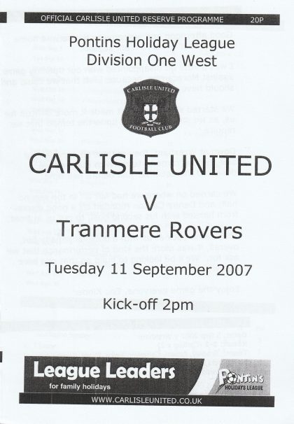 Carlisle United Reserves v Tranmere Rovers Reserves 12-Sep-2007