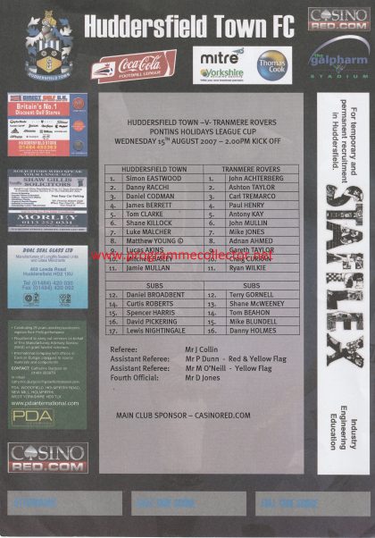 Huddersfield Town Reserves v Tranmere Rovers Reserves 15-Aug-2007