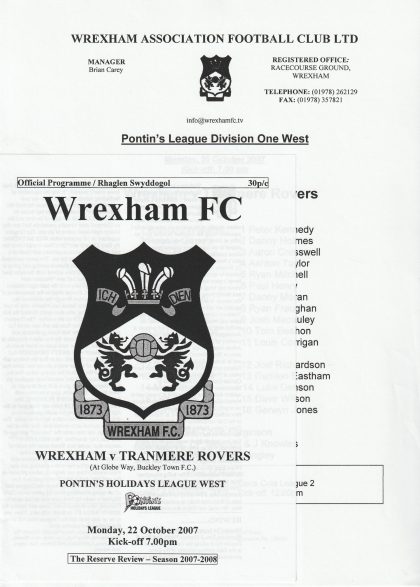 Wrexham Reserves v Tranmere Rovers Reserves 22-Oct-2007
