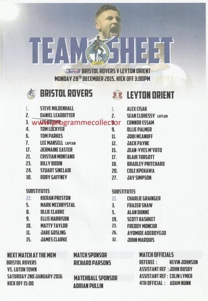 Bristol Rovers v Leyton Orient  28-Dec-2015