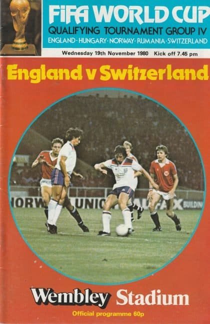 England v Switzerland 19-Nov-1980