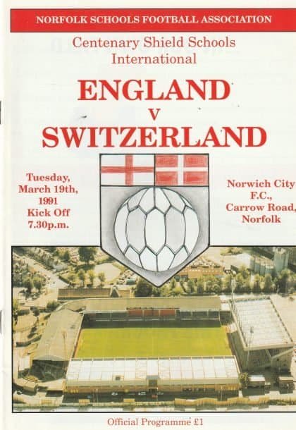 England Schoolboys v Switzerland Schoolboys 19-Mar-1991