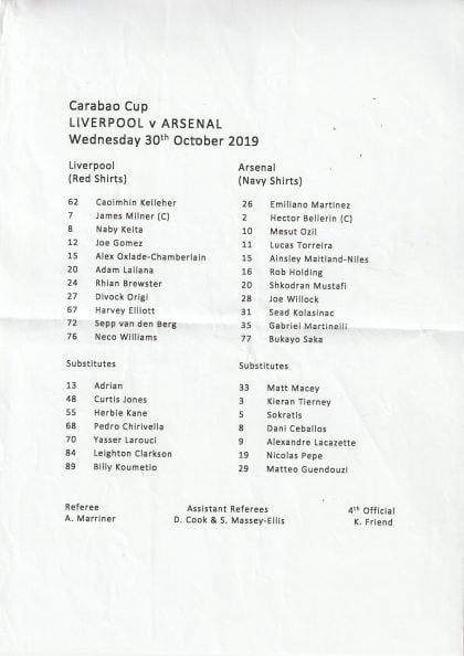 Liverpool v Arsenal  30-Oct-2019
