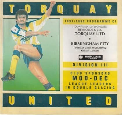 Torquay United v Birmingham City  24-Mar-1992