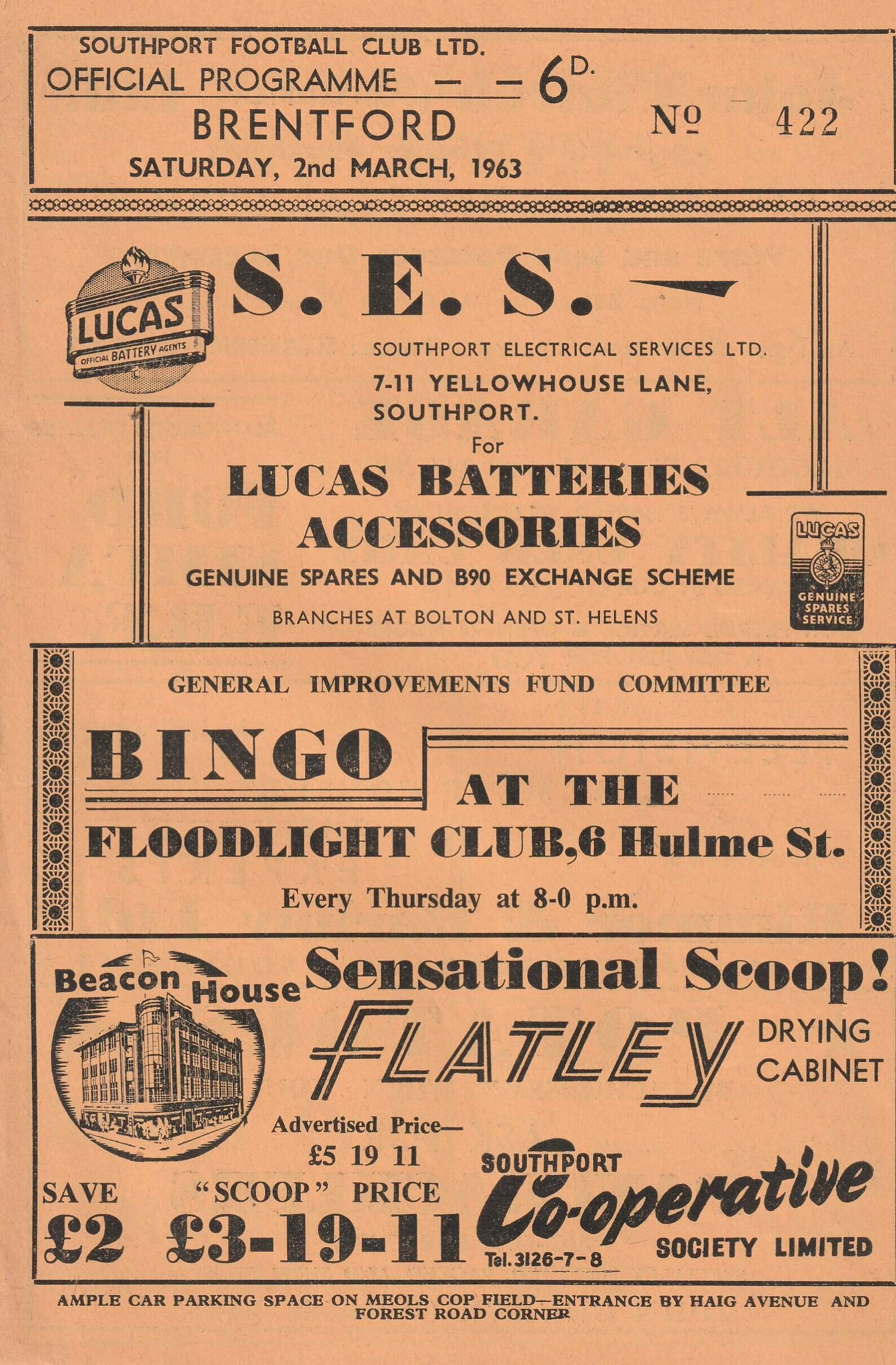 Southport v Brentford 02-Mar-1963