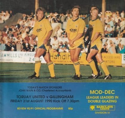 Torquay United v Gillingham  31-Aug-1990