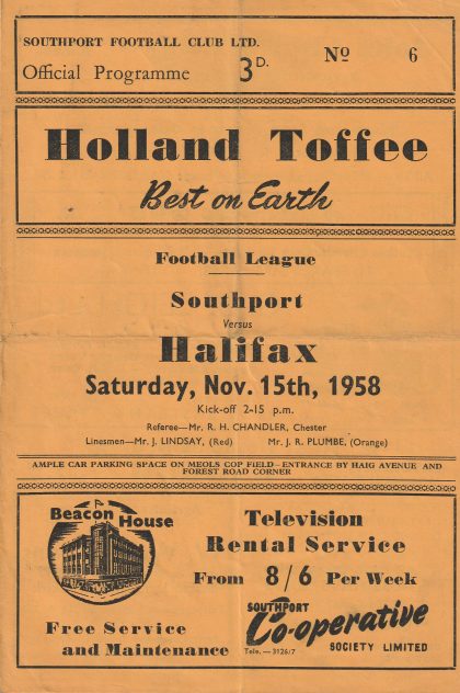 Southport v Halifax Town  15-Nov-1958