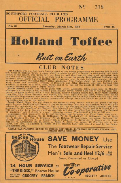 Southport v Halifax Town  31-Mar-1956