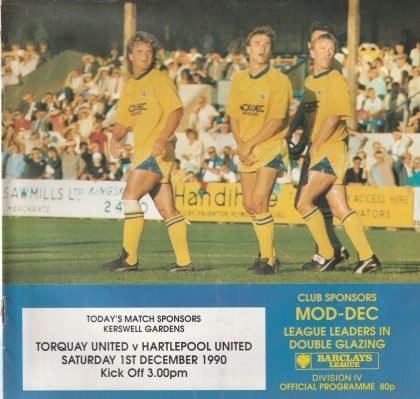 Torquay United v Hartlepool United  01-Dec-1990