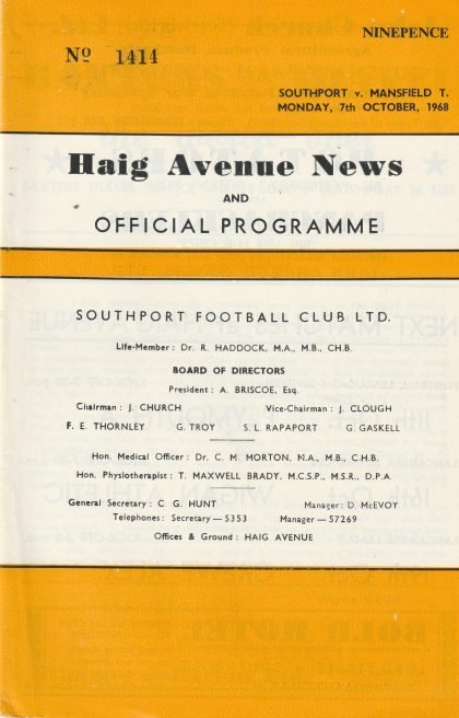 Southport v Mansfield Town  07-Oct-1968