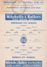 Birmingham City Reserves v Norwich City Reserves 13-Oct-1956