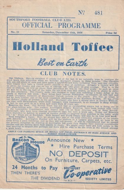 Southport v Stockport County 11-Dec-1954
