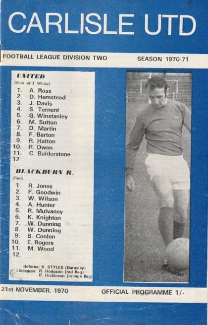 Carlisle United v Blackburn Rovers  21-Nov-1970