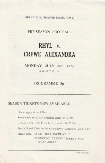 Rhyl v Crewe Alexandra  24-Jul-1972