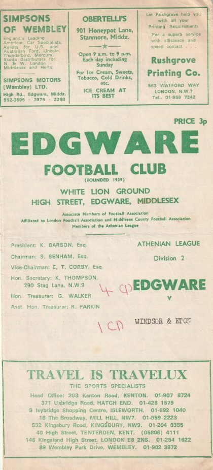 Edgware v Windsor & Eton  06-Apr-1974