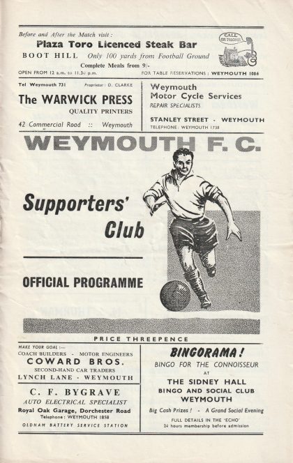 Weymouth v Bath City  24-Nov-1965