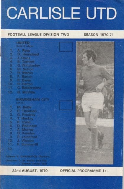 Carlisle United v Birmingham City 22-Aug-1970