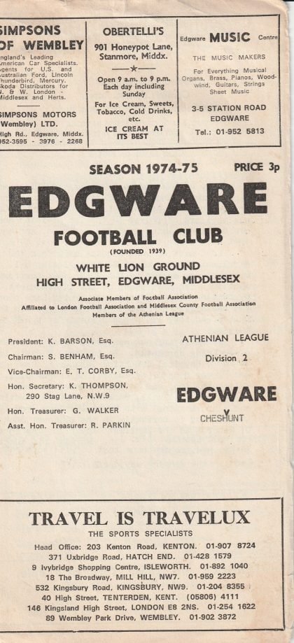 Edgware v Cheshunt  28-Dec-1974