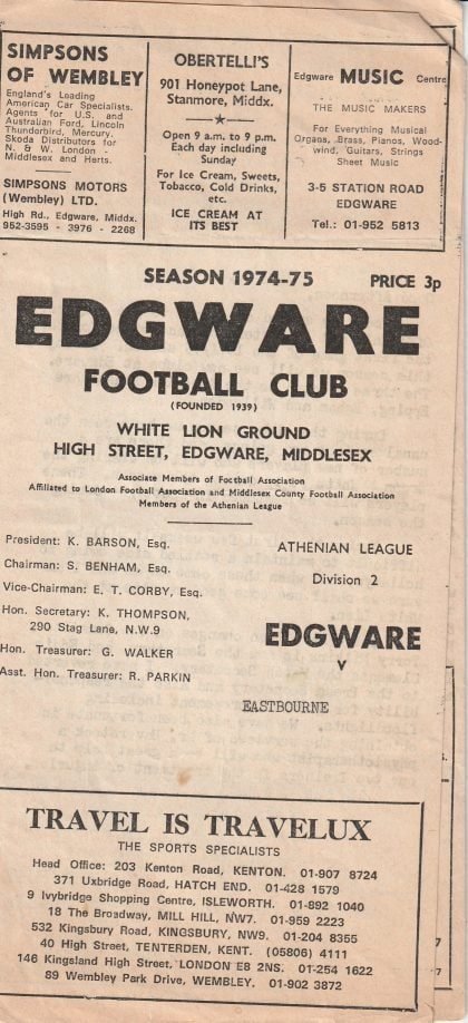 Edgware v Eastbourne  17-Aug-1974