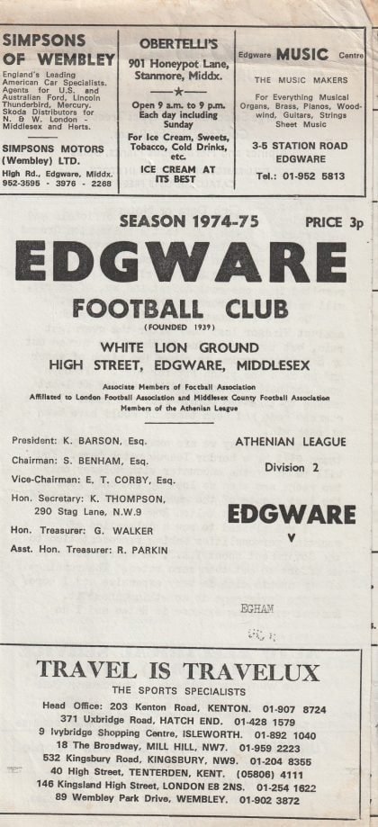 Edgware v Egham Town 31-Mar-1975