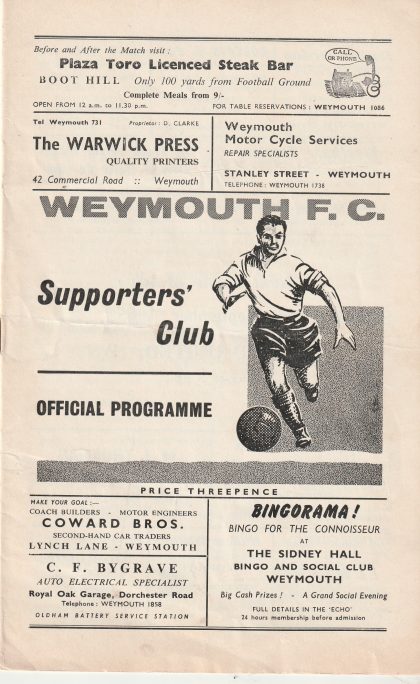 Weymouth v Poole Town  22-Sep-1965