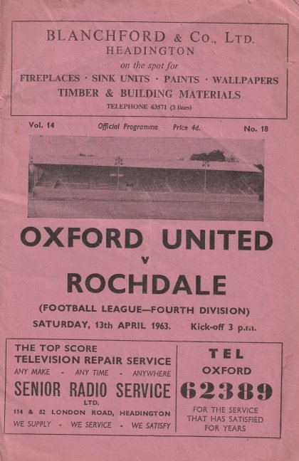 Oxford United v Rochdale  13-Apr-1963