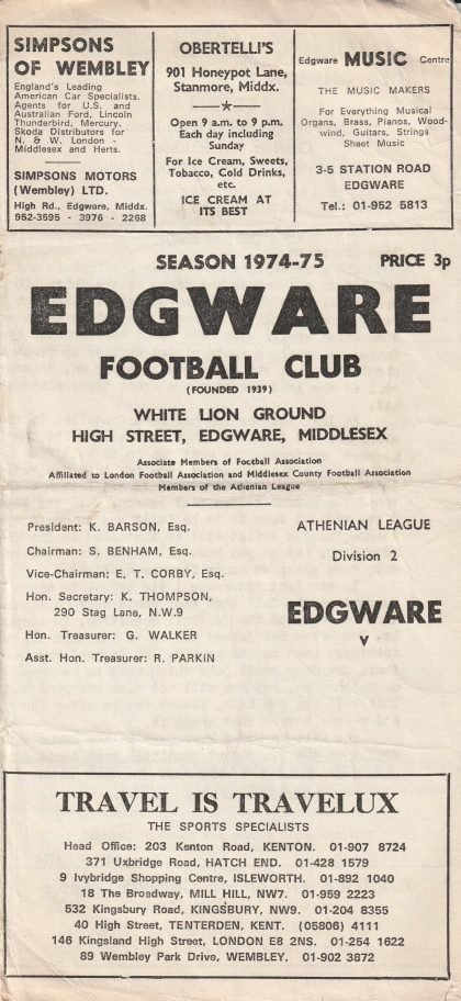 Edgware v Windsor & Eton  22-Mar-1975