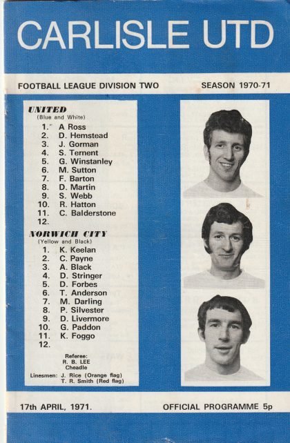 Carlisle United v Norwich City  17-Apr-1971