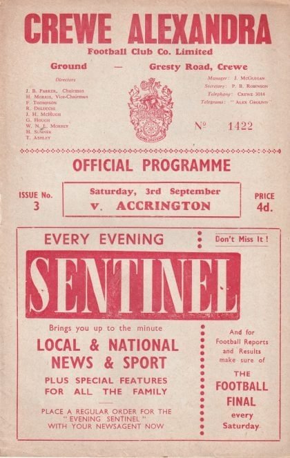 Crewe Alexandra v Accrington Stanley  03-Sep-1960