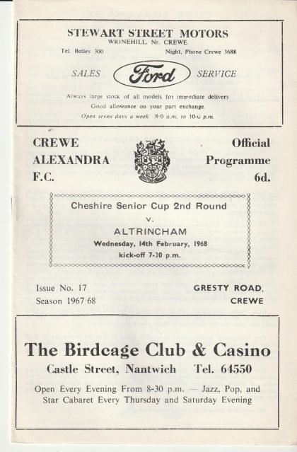 Crewe Alexandra v Altrincham 14-Feb-1968