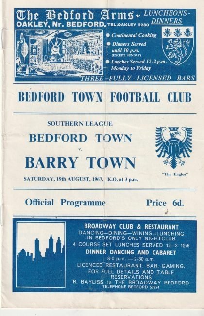 Bedford Town v Barry Town  19-Aug-1967