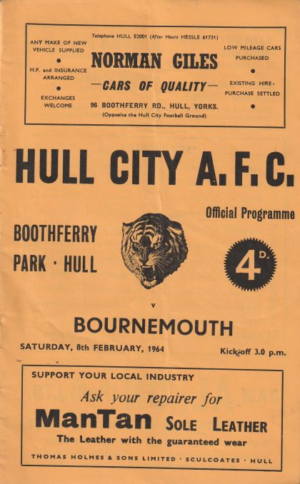 Hull City v Bournemouth and Boscombe Athletic 08-Feb-1964