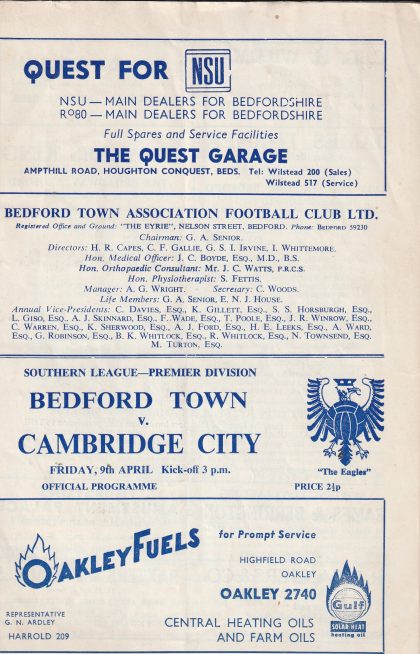 Bedford Town v Cambridge City  09-Apr-1971