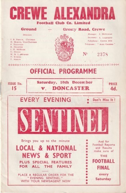 Crewe Alexandra v Doncaster Rovers 10-Dec-1960