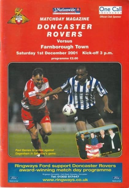 Doncaster Rovers v Farnborough Town   01-Dec-2001