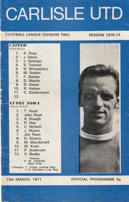 Carlisle United v Luton Town  13-Mar-1971