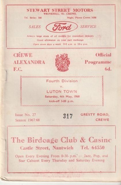 Crewe Alexandra v Luton Town 04-May-1968