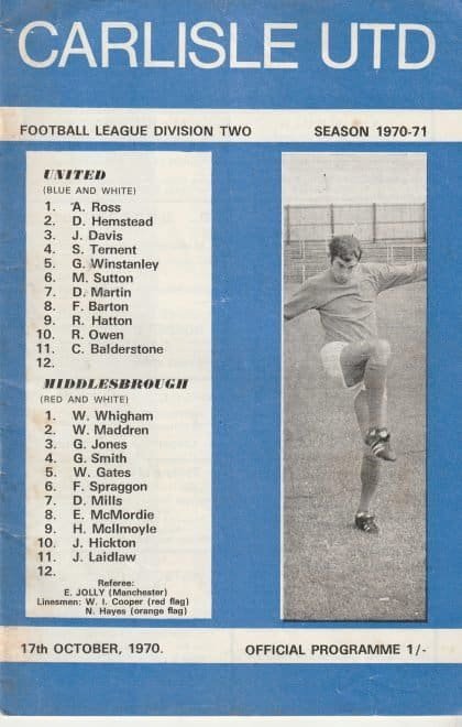 Carlisle United v Middlesbrough 17-Oct-1970