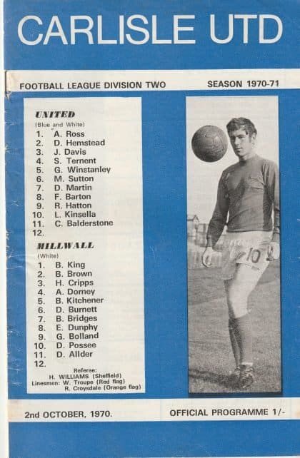 Carlisle United v Millwall  02-Oct-1970