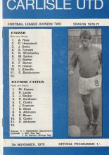 Carlisle United v Oxford United 07-Nov-1970