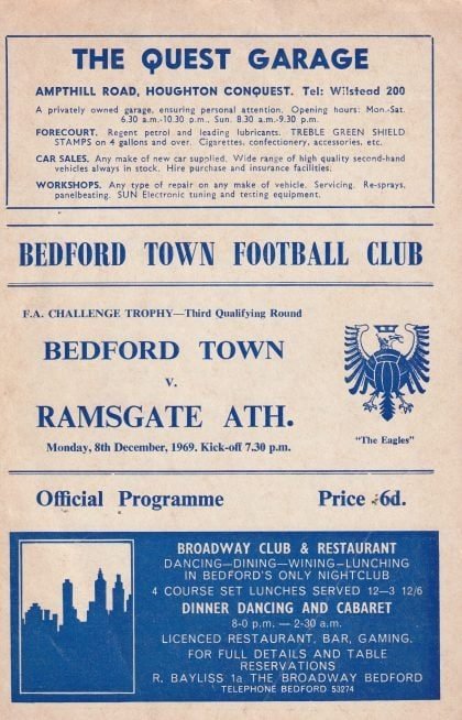 Bedford Town v Ramsgate Athletic  08-Dec-1969