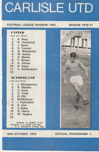Carlisle United v Sunderland 20-Oct-1970