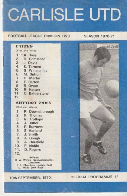 Carlisle United v Swindon Town  19-Sep-1970