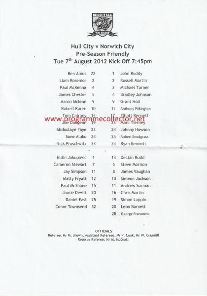 Hull City v Norwich City  07-Aug-2012