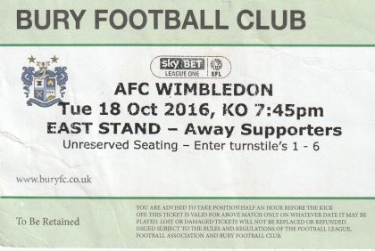 Bury v AFC Wimbledon  18-Oct-2016