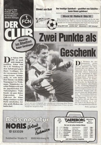 1FC Nürnberg v Bayer Uerdingen  10-Aug-1990